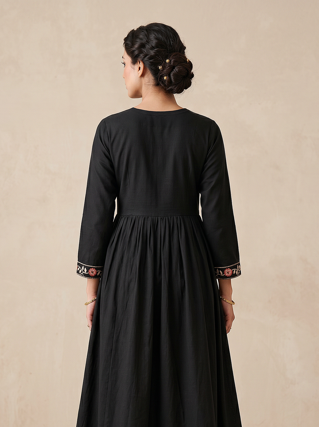 Black cotton embroidery kurta set