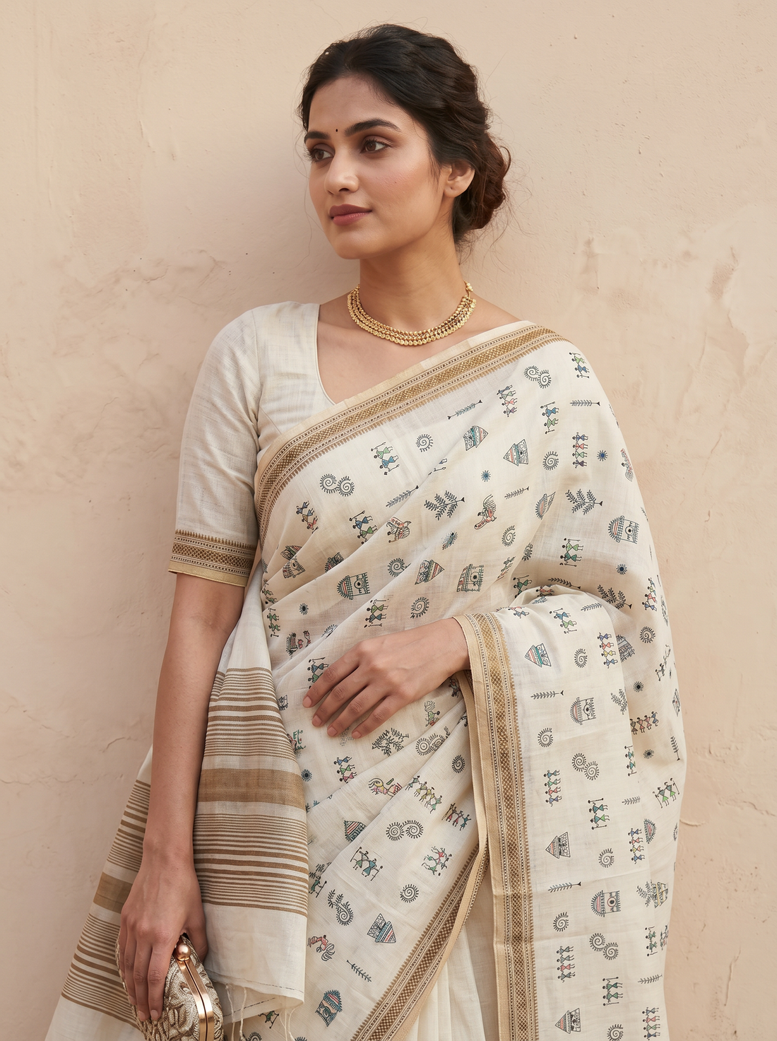 Saantha Signature|White Semi Silk Embroidery Saree