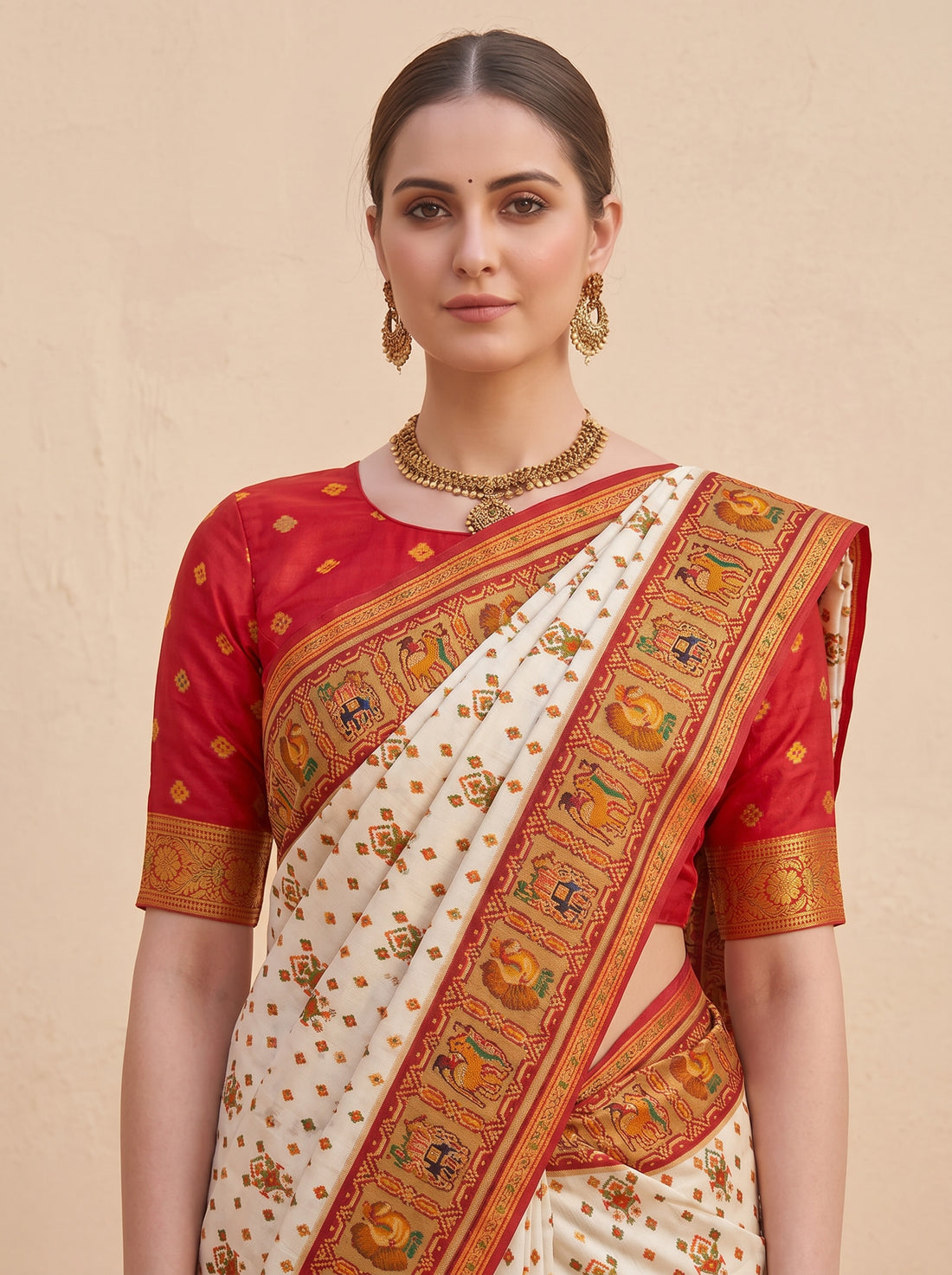 Red Black Patola Silk Weave Saree