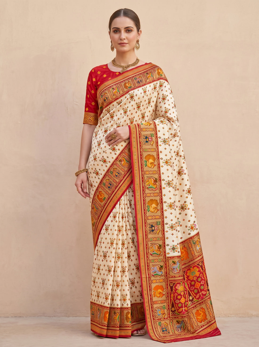 Red Black Patola Silk Weave Saree