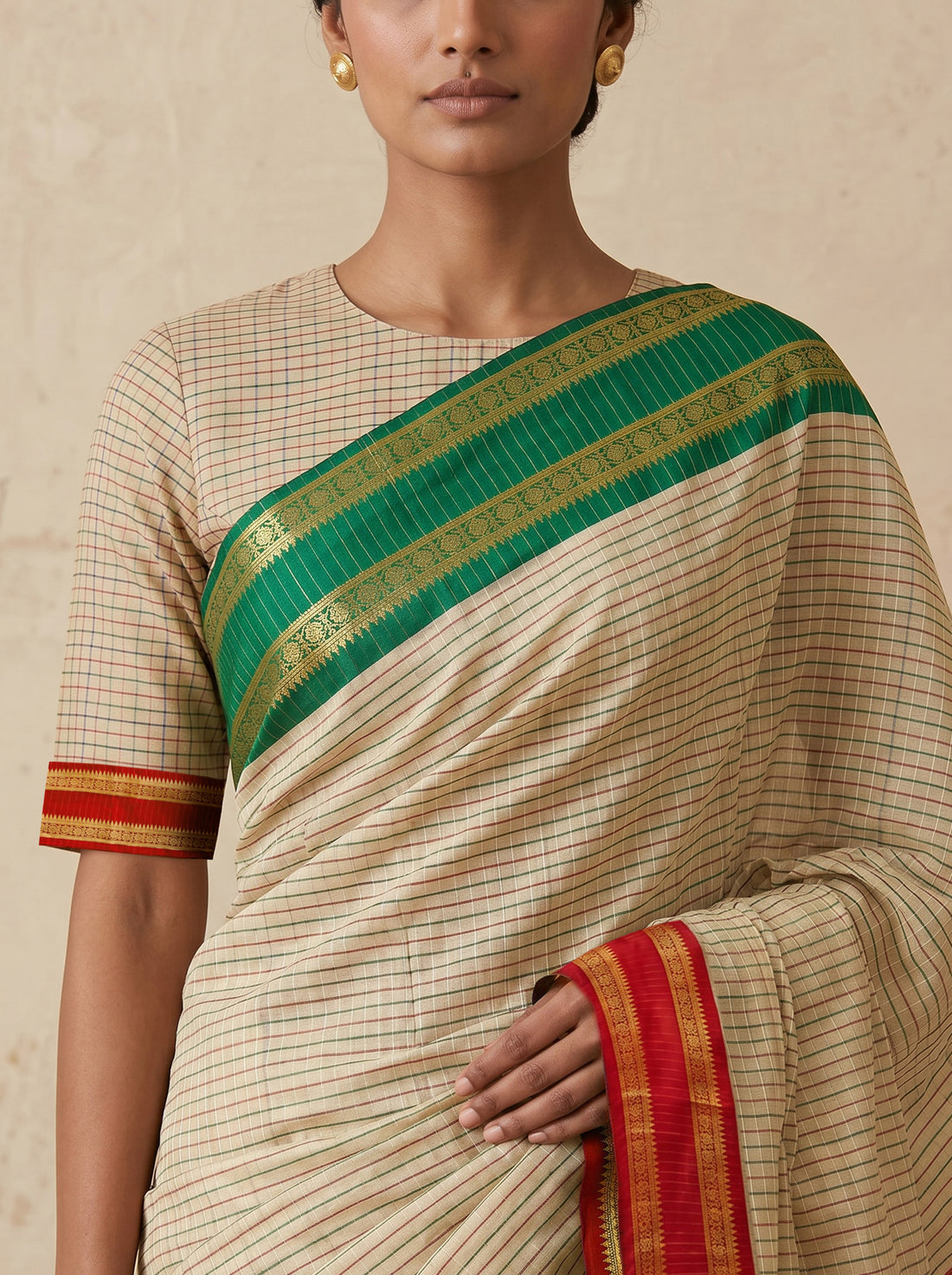 White Red Soft Silk Zari Work Saree