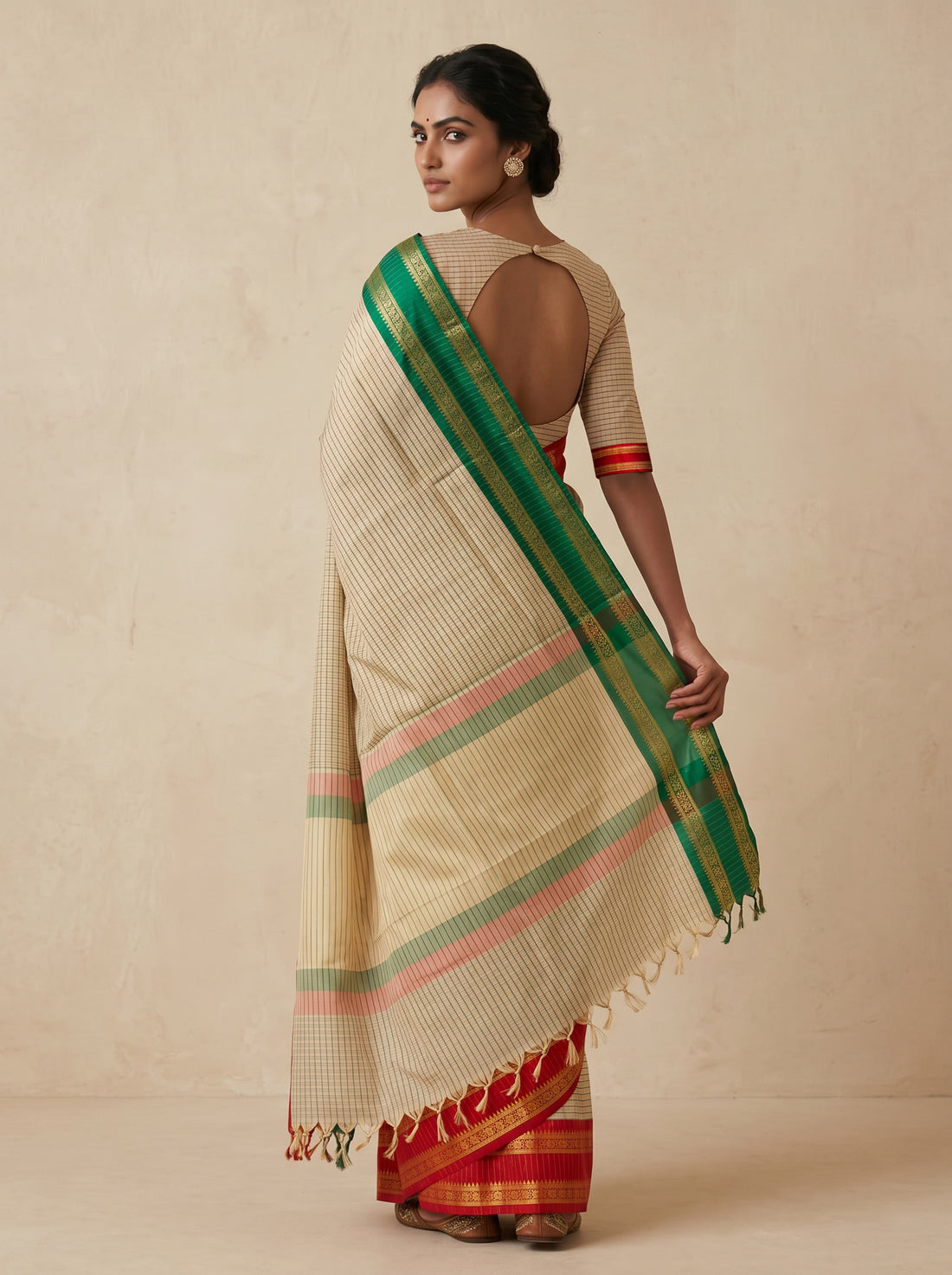 White Red Soft Silk Zari Work Saree