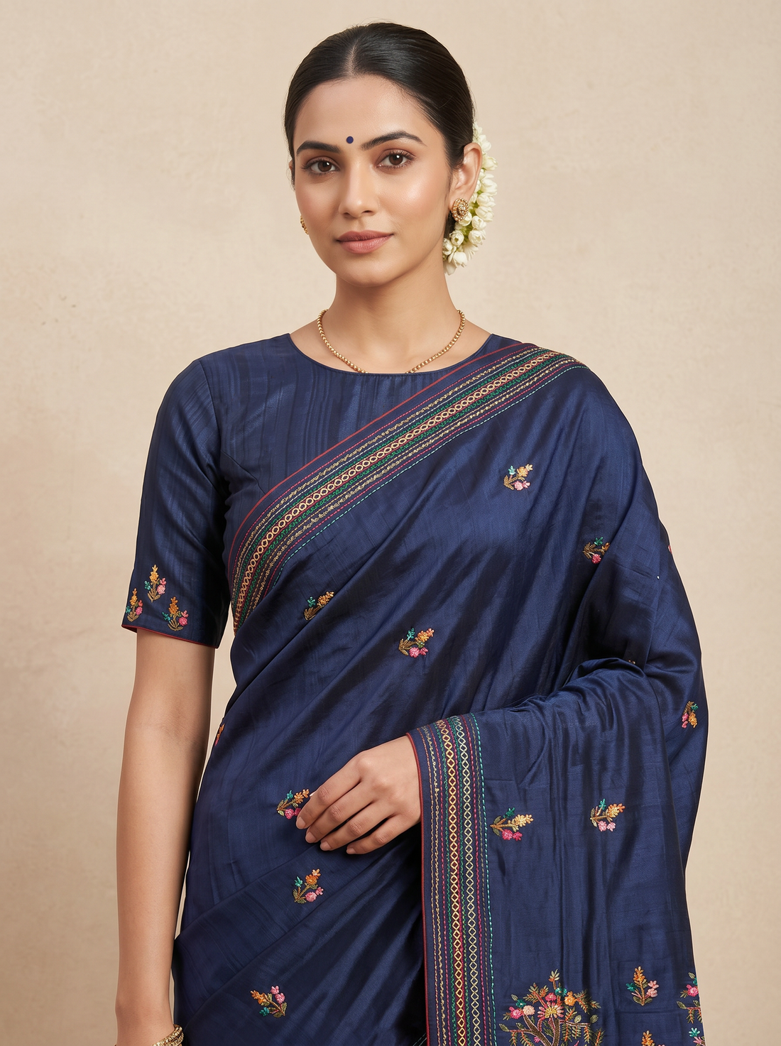 Saantha Signature|Black Semi Tassar Hand Embroidery Saree