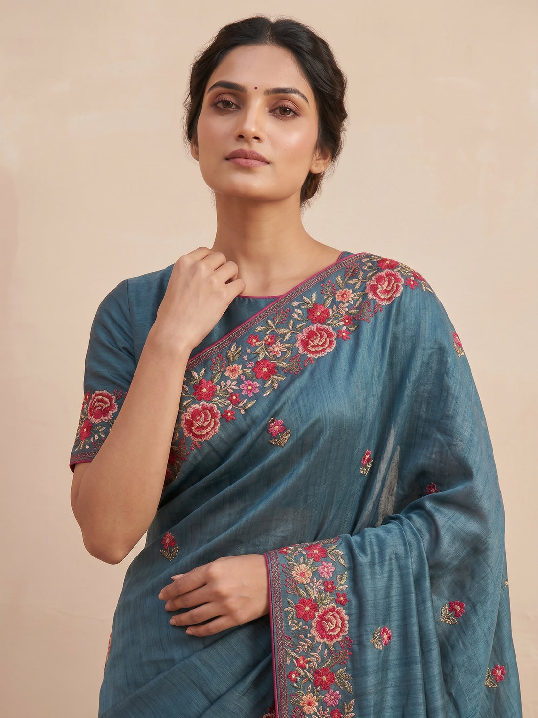 Saantha Signature|Blue Semi Silk Embroidery Saree