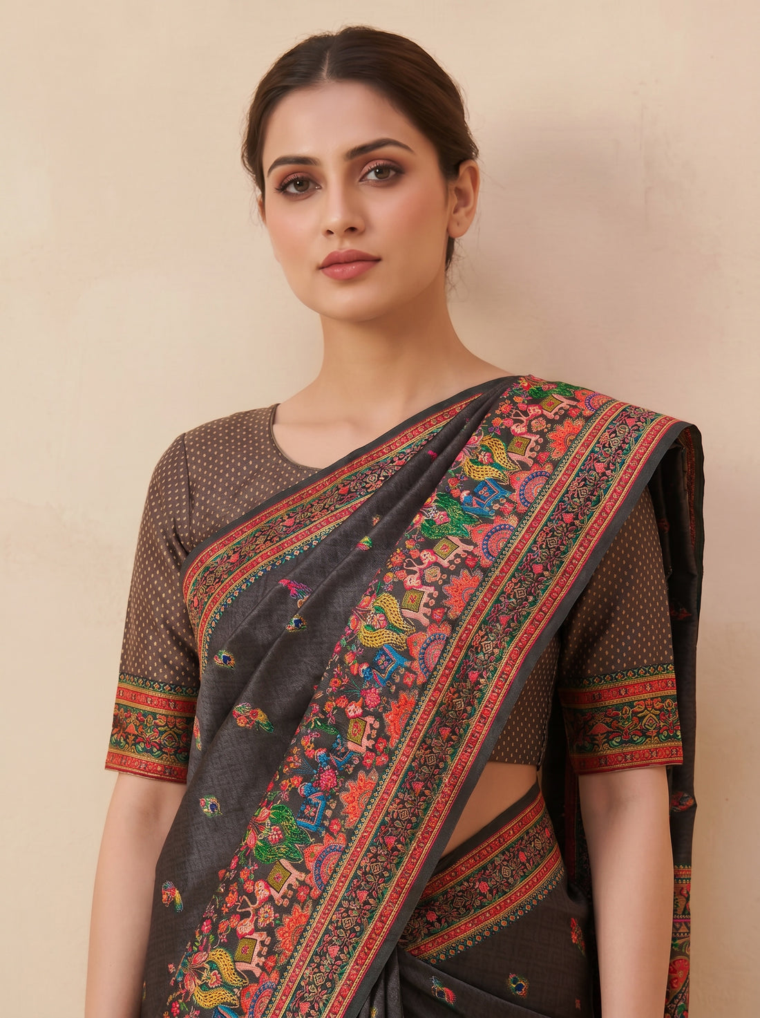 Saantha Signature|Black Semi Silk Embroidery Saree