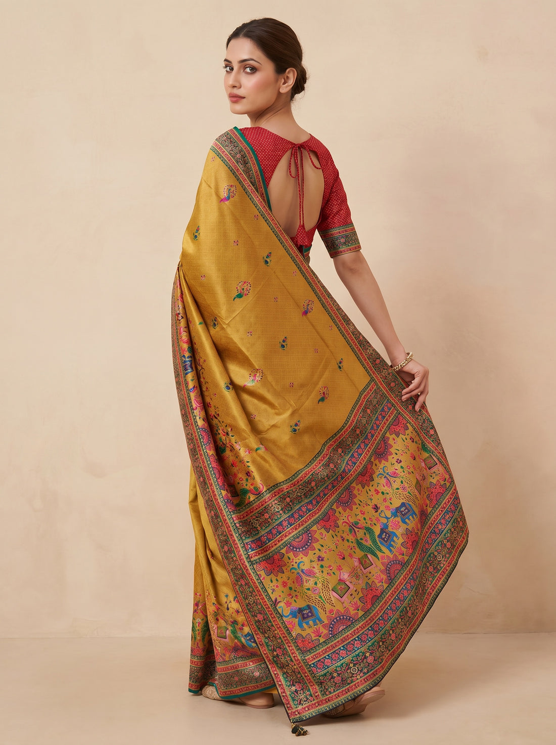 Saantha Signature|Mustard Yellow Semi Silk Embroidery Saree