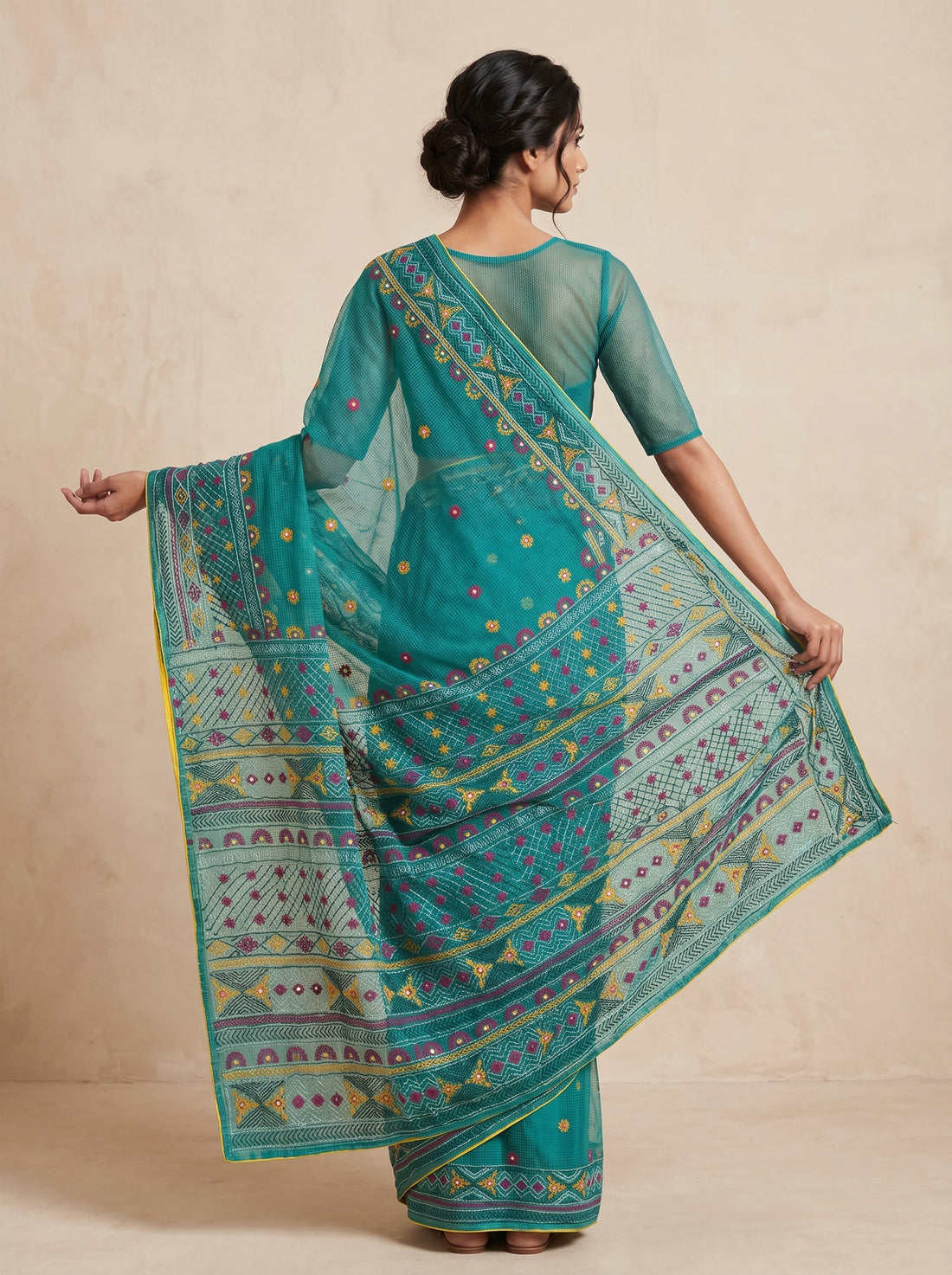 Green Kota Hand Embroidery Saree