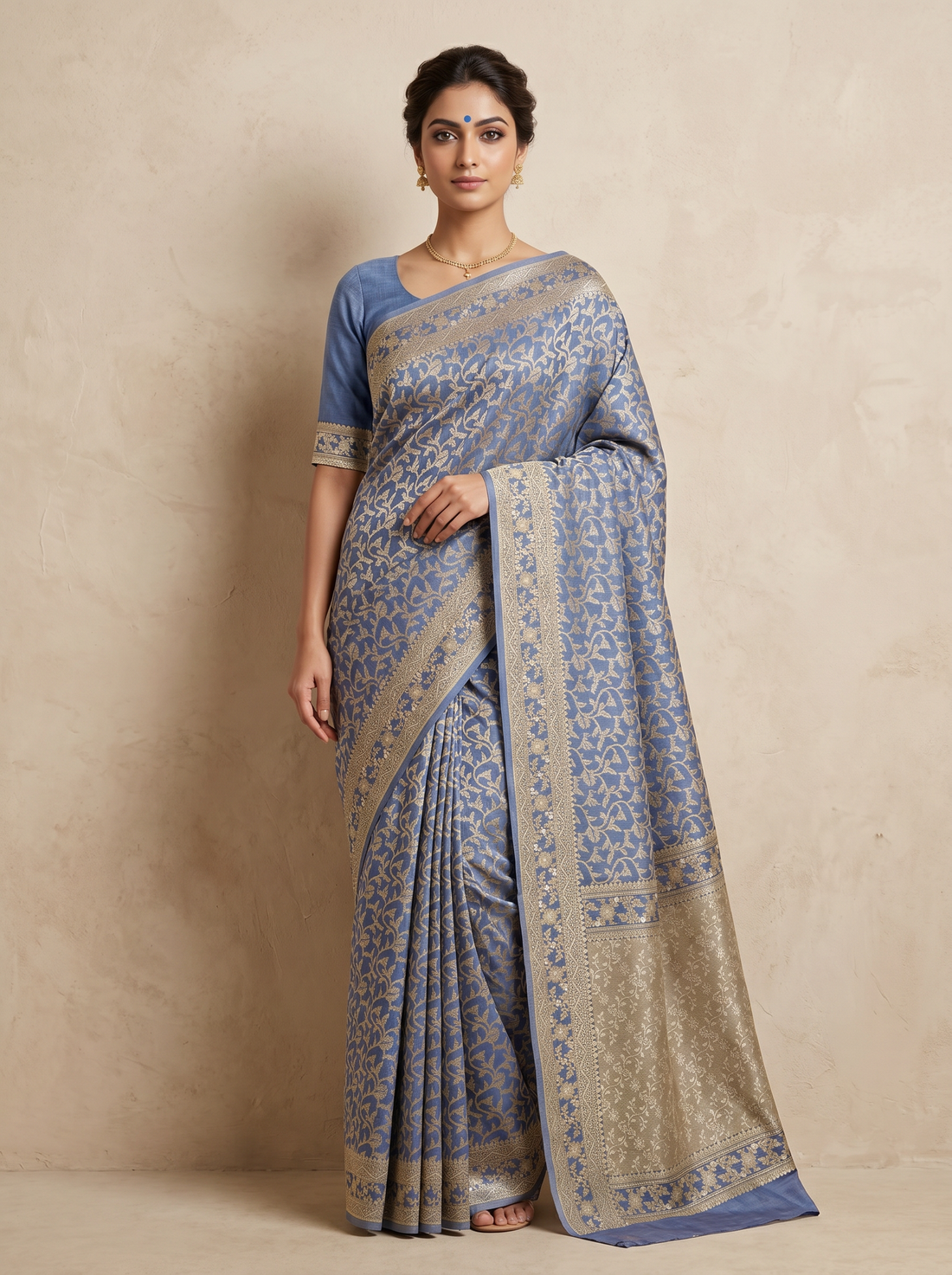 Saantha Signature|Blue Linen Silk Zari Work Saree