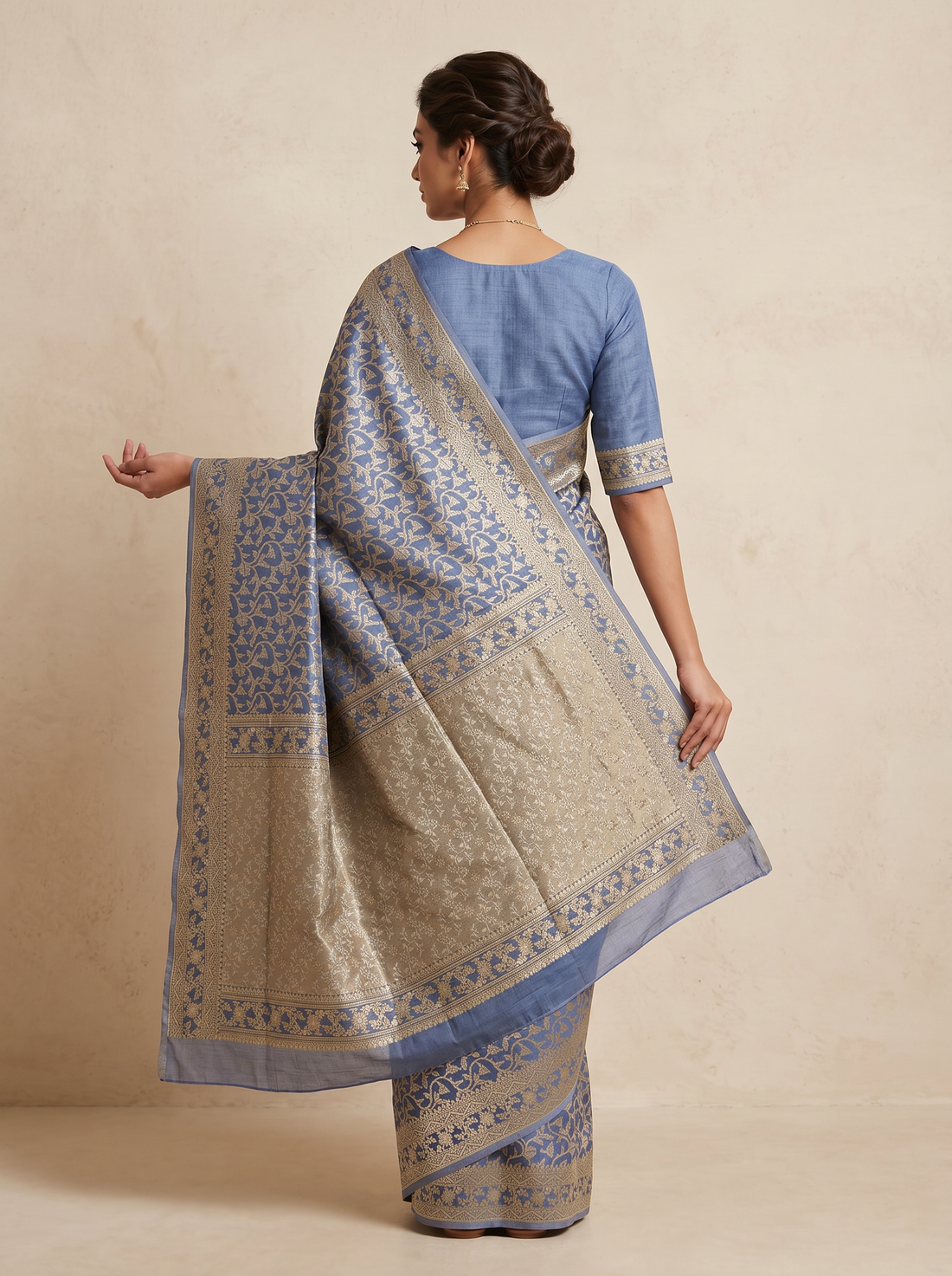 Saantha Signature|Blue Linen Silk Zari Work Saree