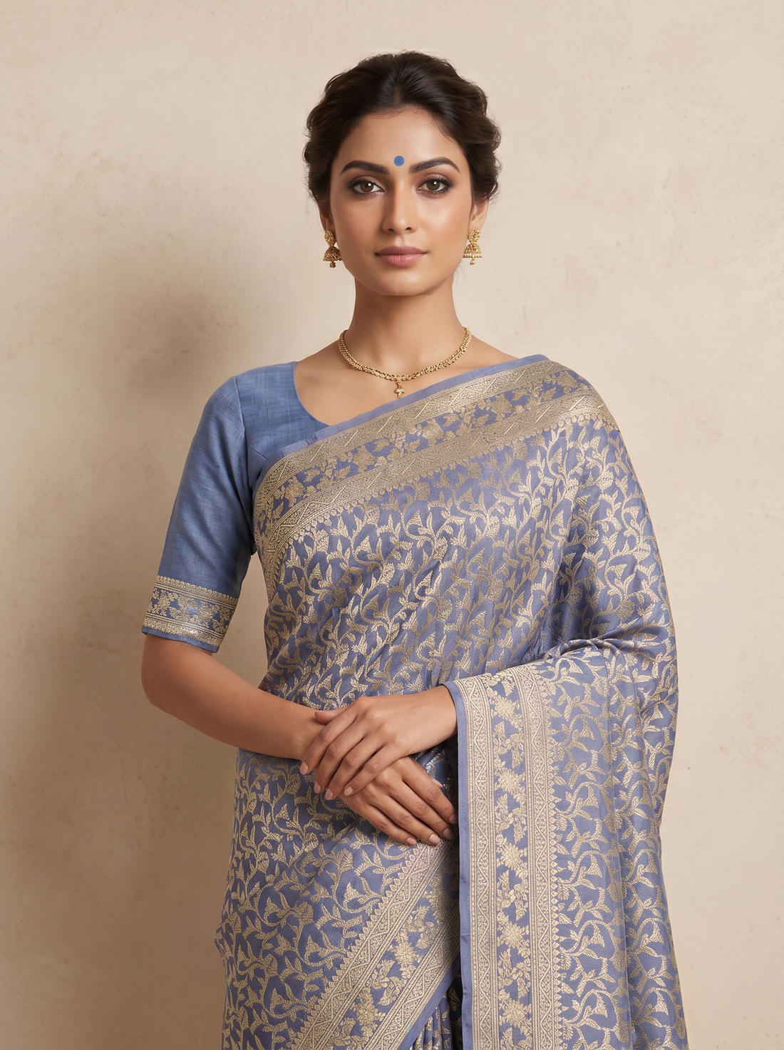 Saantha Signature|Blue Linen Silk Zari Work Saree