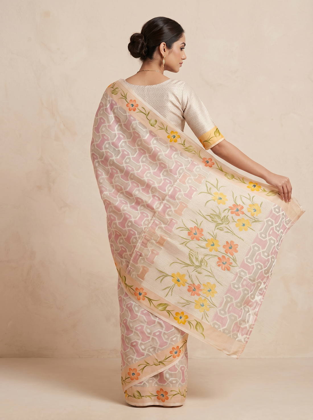 Saantha Signature|Light Orange Linen Silk Zari Work Saree