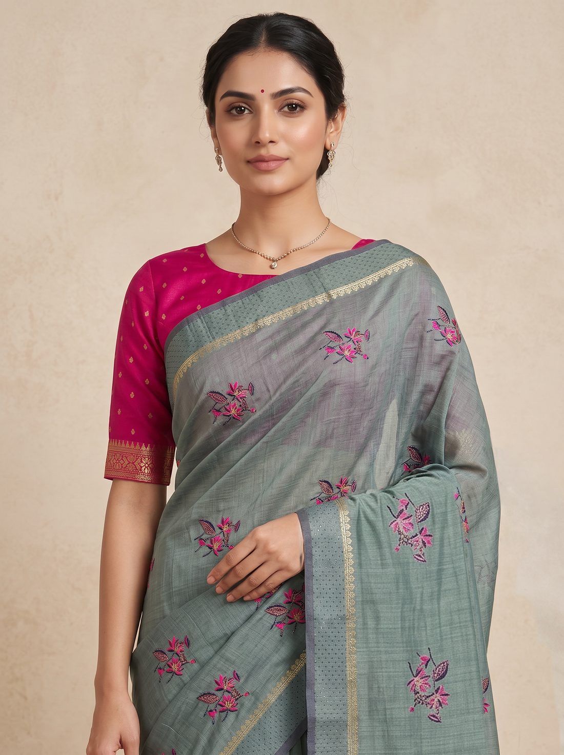 Saantha Signature|Light Green Cotton Embroidery Saree