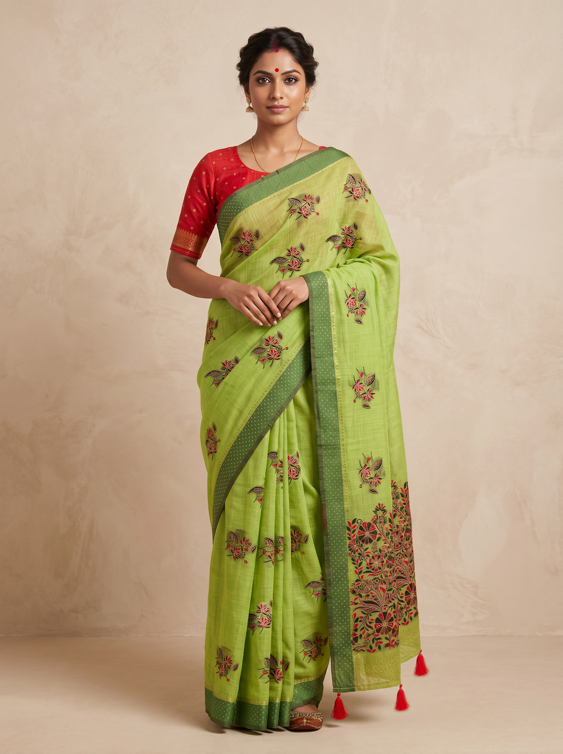 Saantha Signature|Light Green Cotton Print Saree