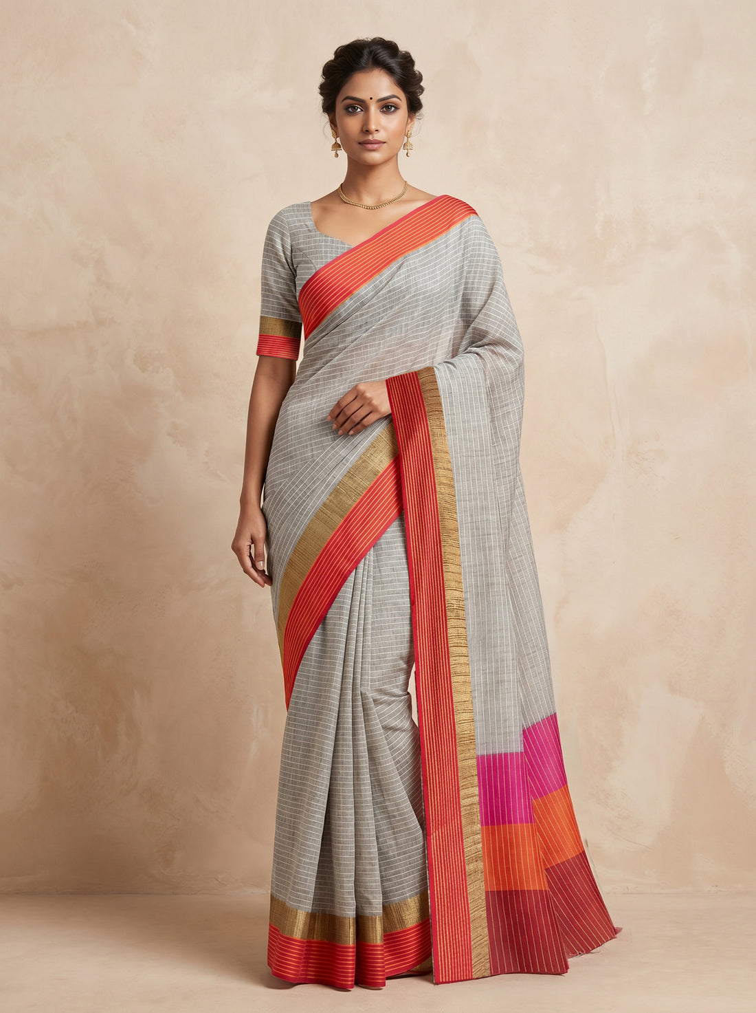 Ash Cotton Silk Print Saree