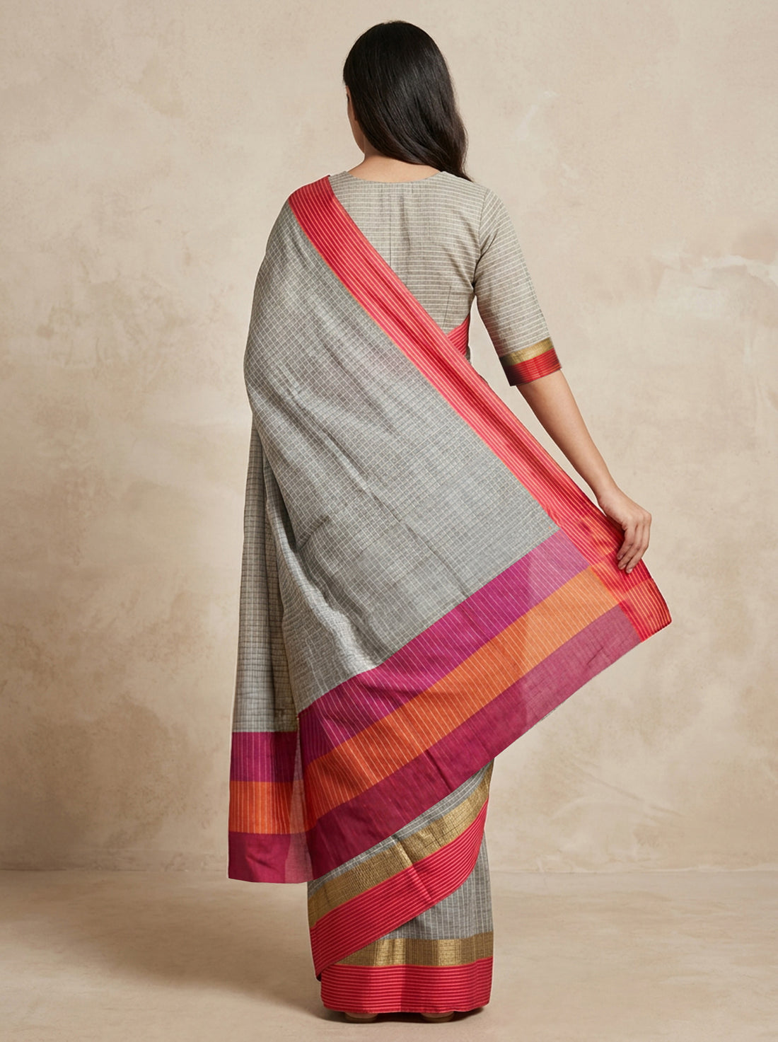 Ash Cotton Silk Print Saree