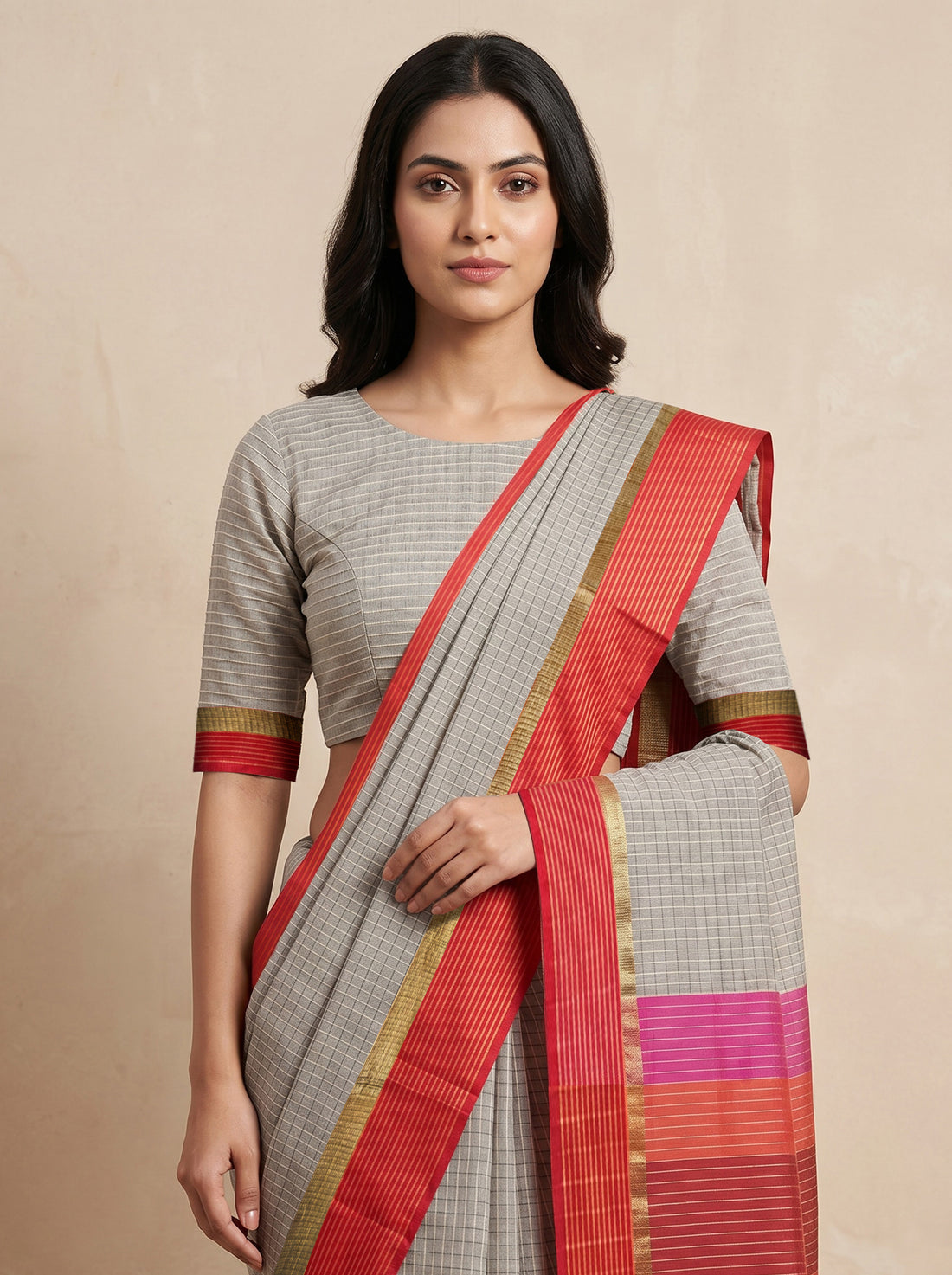 Ash Cotton Silk Print Saree