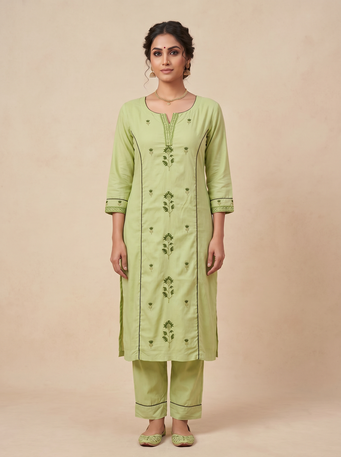 Saantha Signature|Light Pink Cotton Embroidery Kurta Set