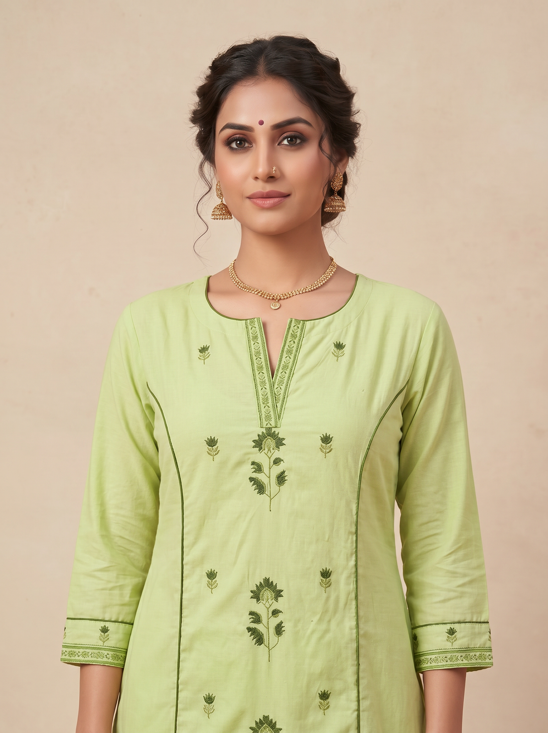 Saantha Signature|Light Pink Cotton Embroidery Kurta Set