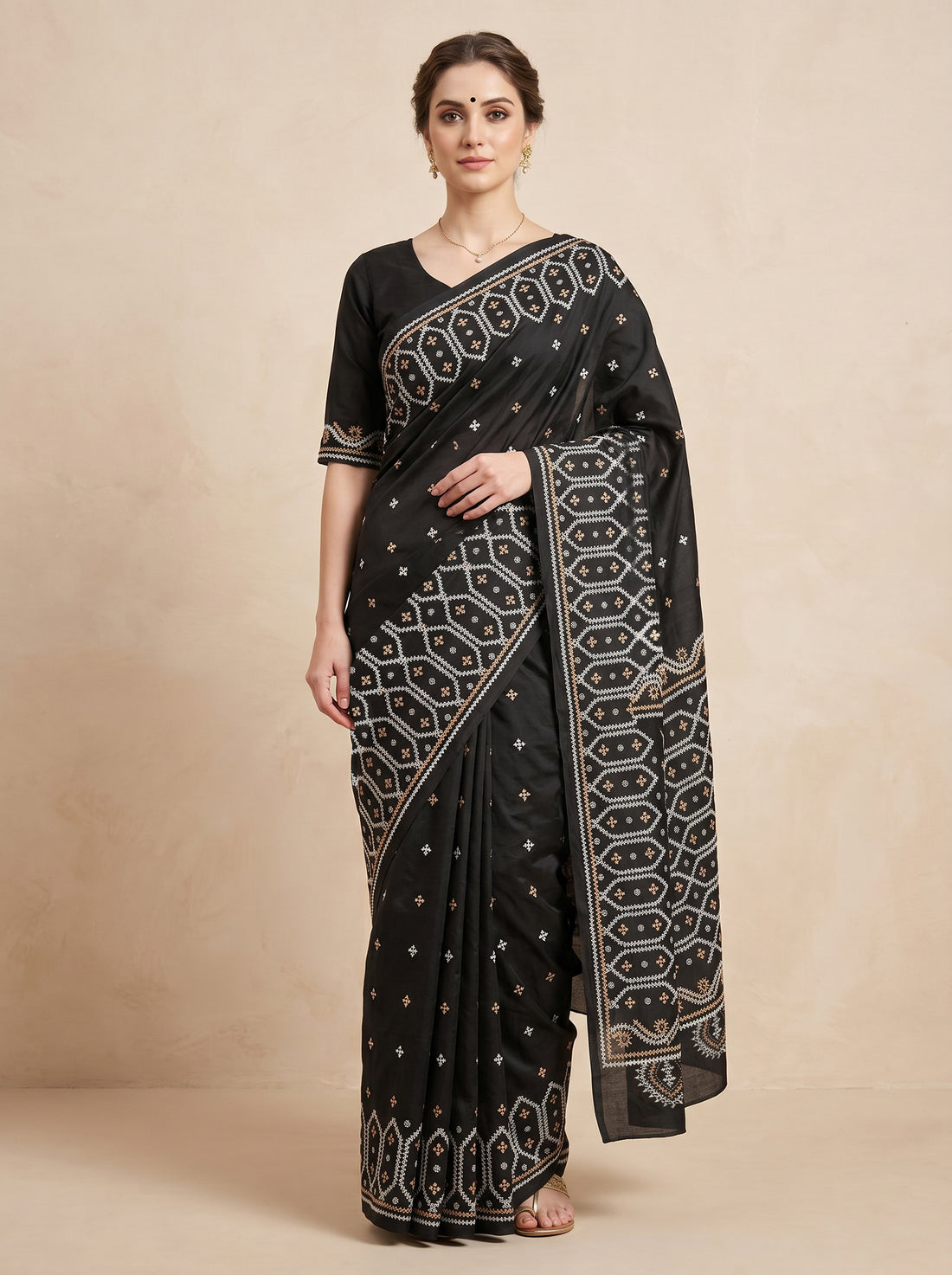 Black Tussar Silk Hand Embroidery Saree
