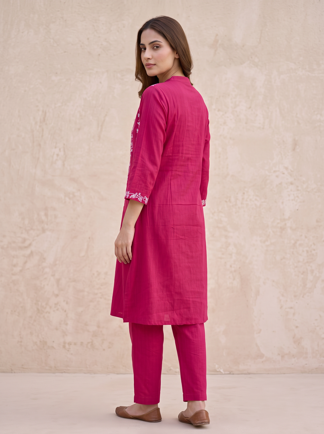 Saantha Signature|Maroon Cotton Embroidery Kurta Set