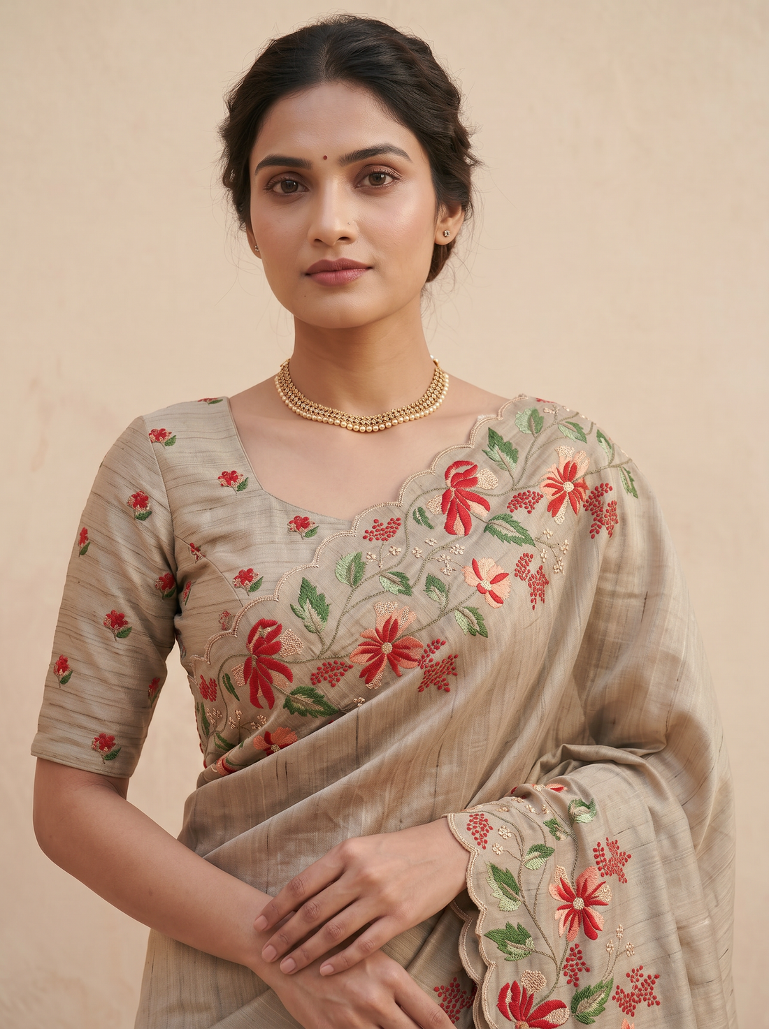 Saantha Signature|Tussar Colour Semi Silk Embroidery Saree