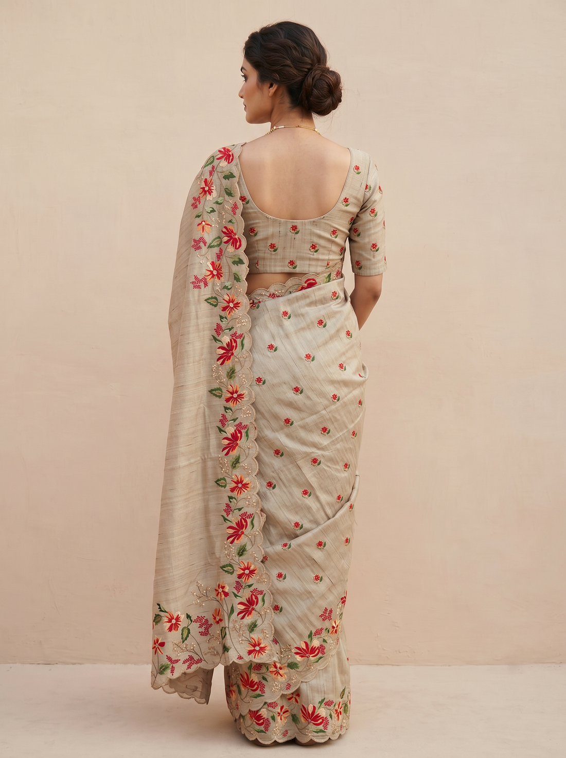 Saantha Signature|Tussar Colour Semi Silk Embroidery Saree