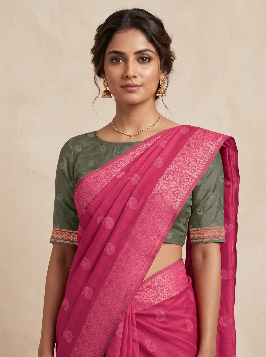 Saantha Signature|Pink Green Blended Silk Zari Work Saree