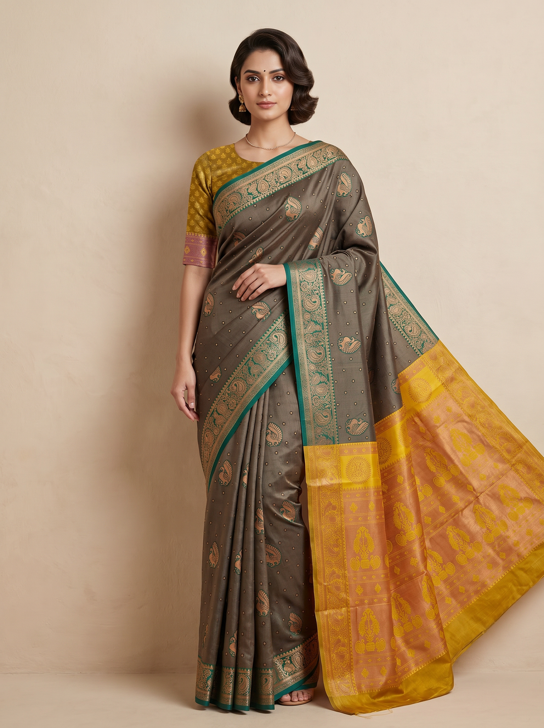 Saantha Signature|Green Blended Silk Zari Work Saree