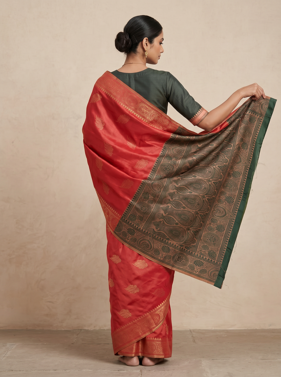 Saantha Signature|Orange Blended Silk Zari Work Saree