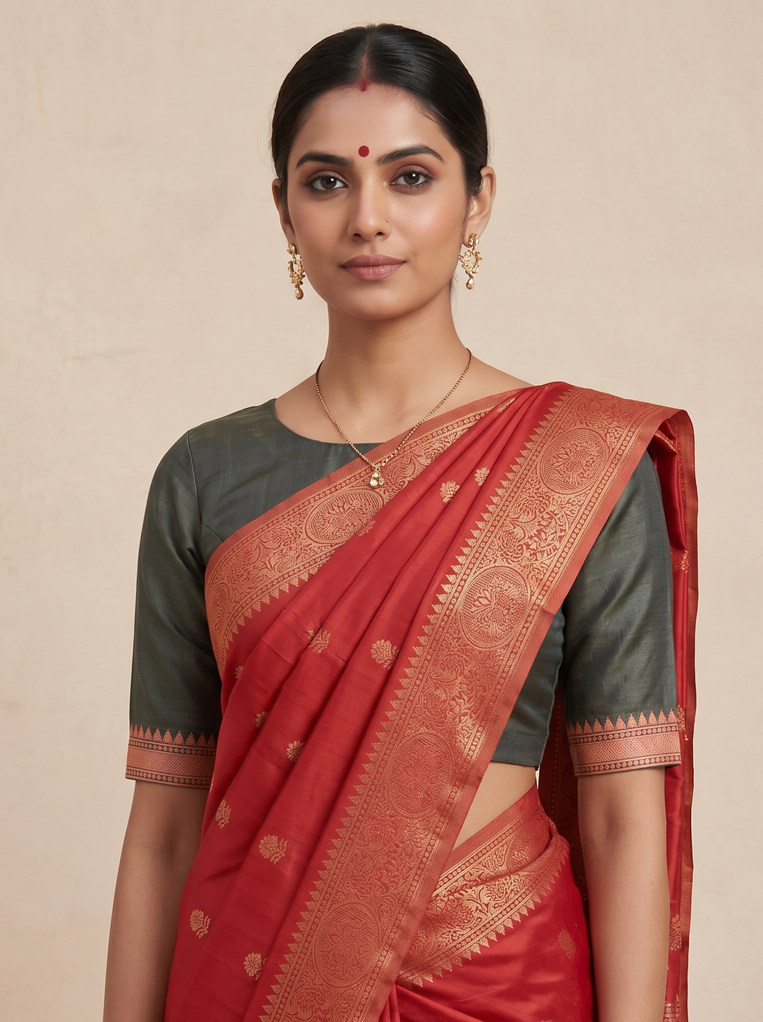 Saantha Signature|Orange Blended Silk Zari Work Saree