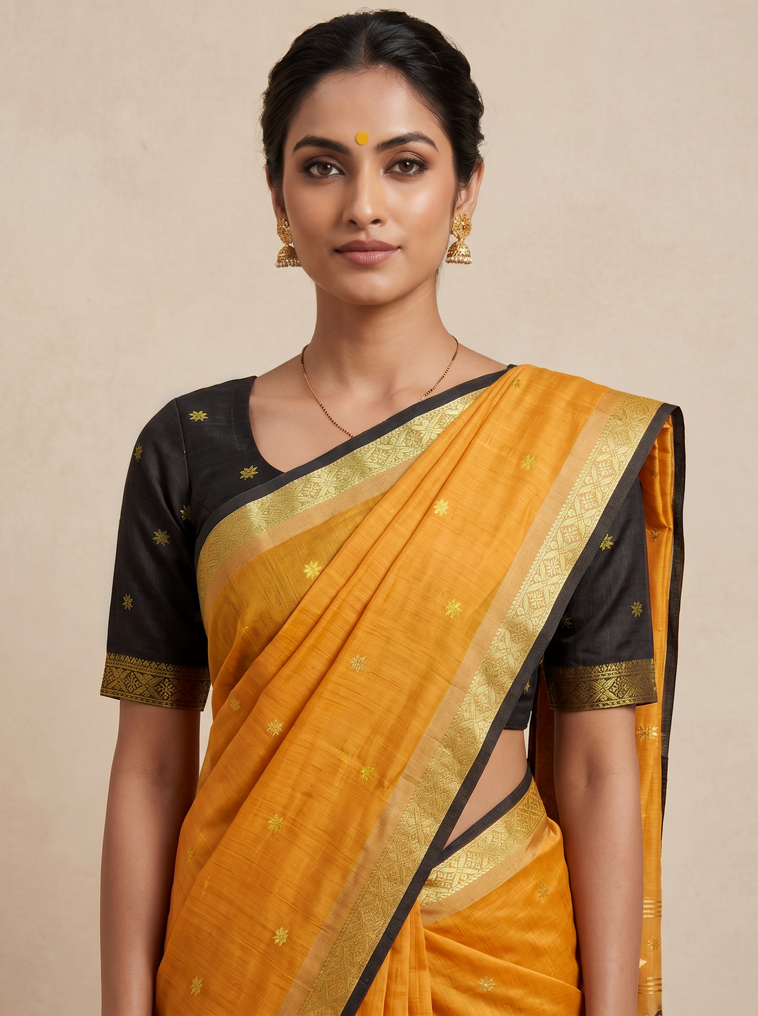 Saantha Signature|Orange Chanderi Print Saree