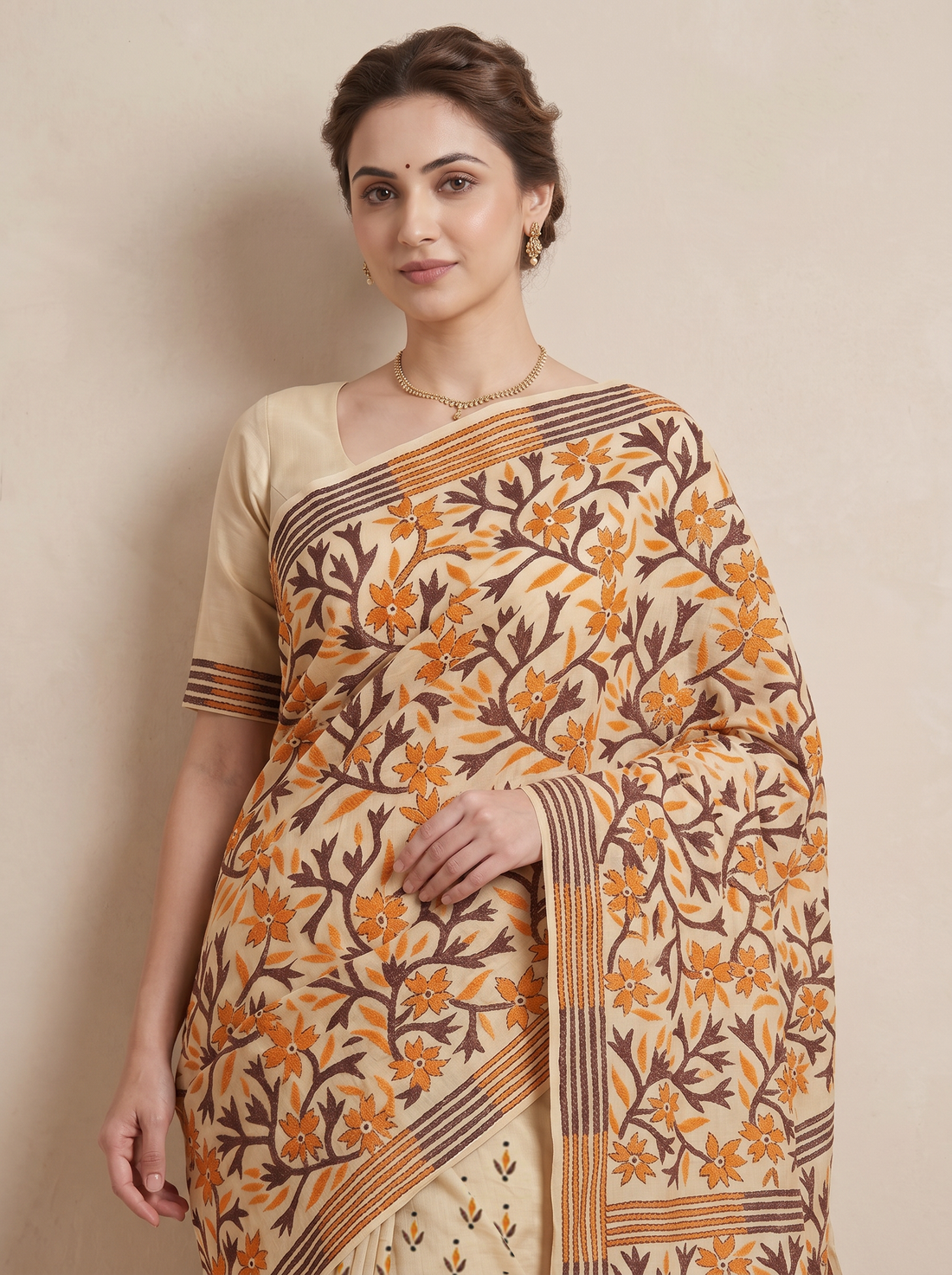Saantha Signature|Multicolour Tussar Silk Hand Embroidery Saree