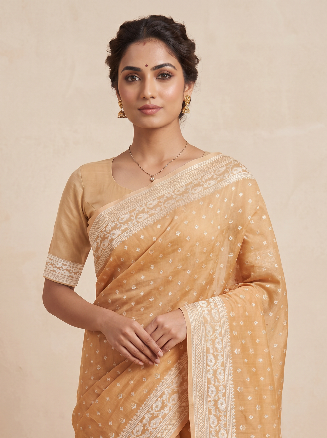 Saantha Signature|Orange Blended Silk Zari Work Saree