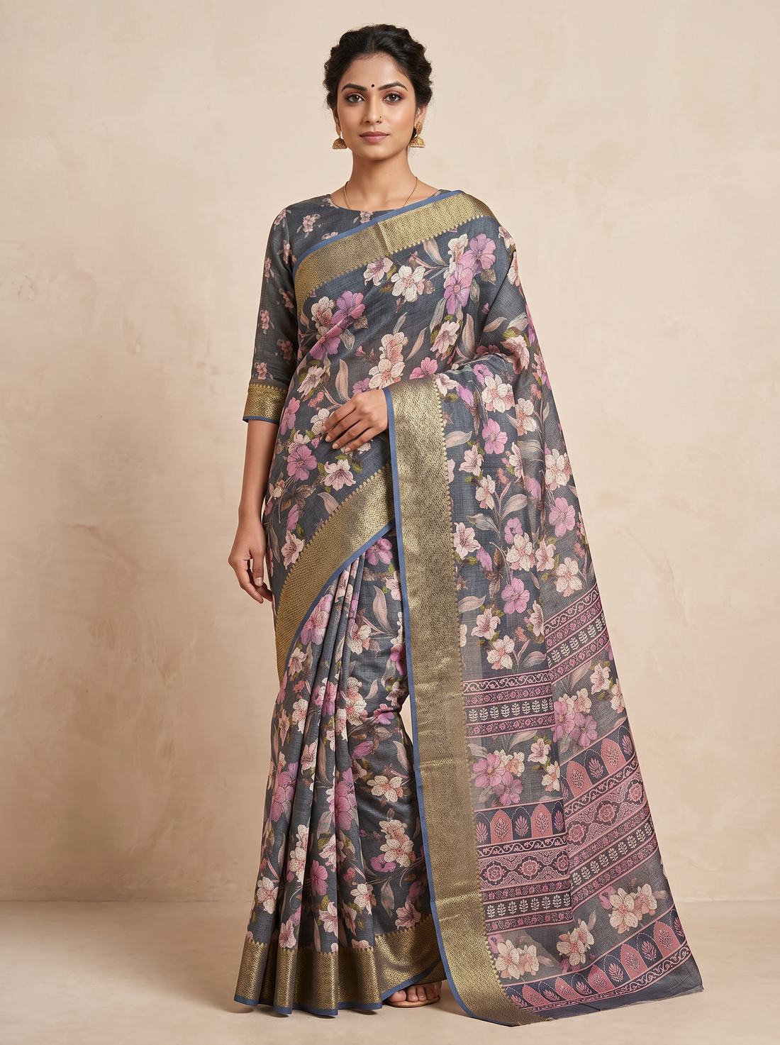 Saantha Signature|Black Assam Silk Embroidery Saree