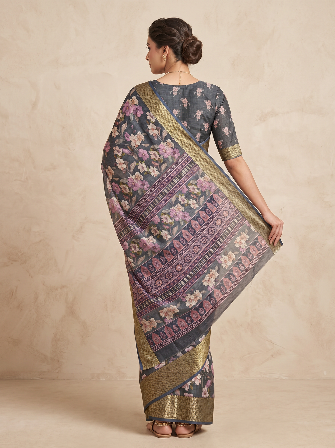 Saantha Signature|Black Assam Silk Embroidery Saree