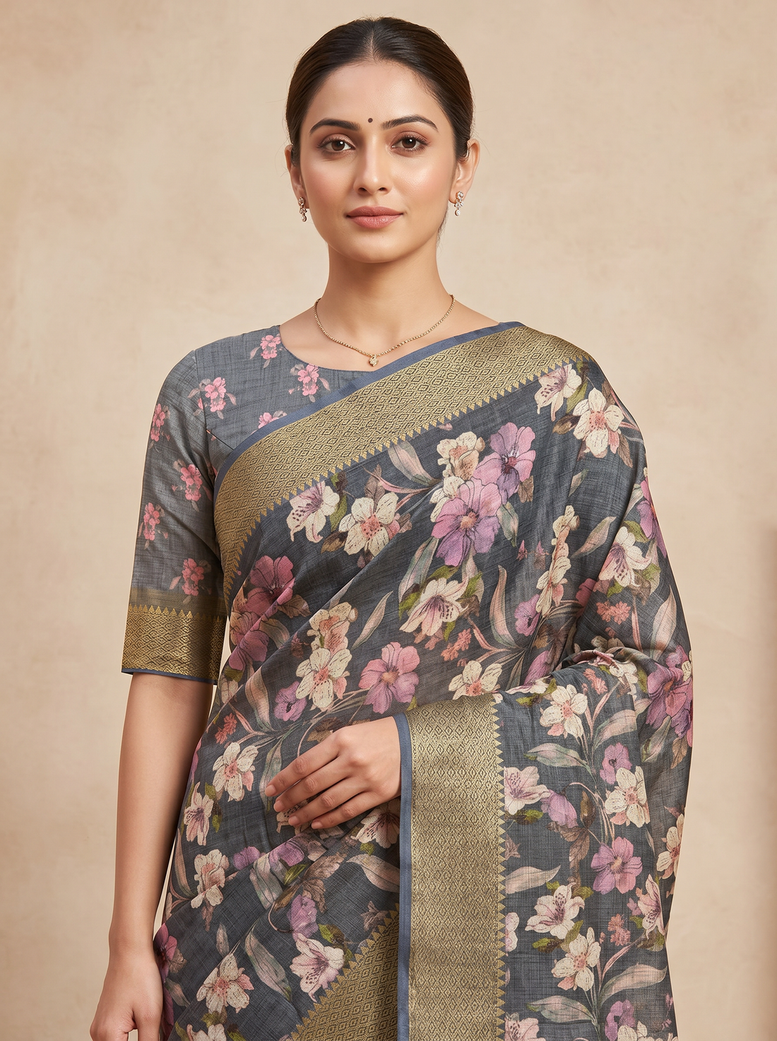 Saantha Signature|Black Assam Silk Embroidery Saree