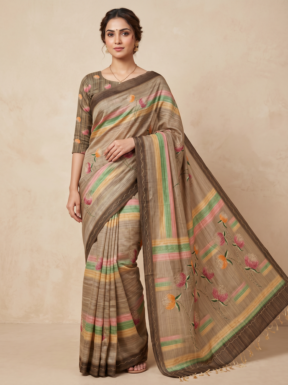 Saantha Signature|Multicolour Assam Silk Embroidery Saree