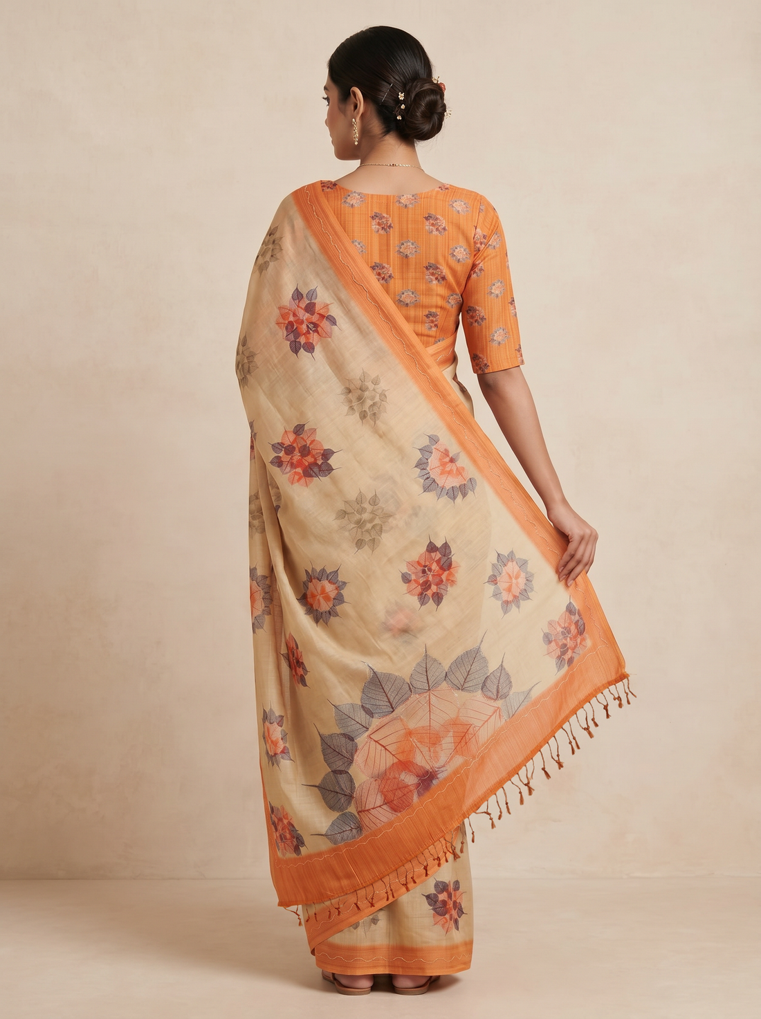 Saantha Signature|Orange Assam Silk Embroidery Saree