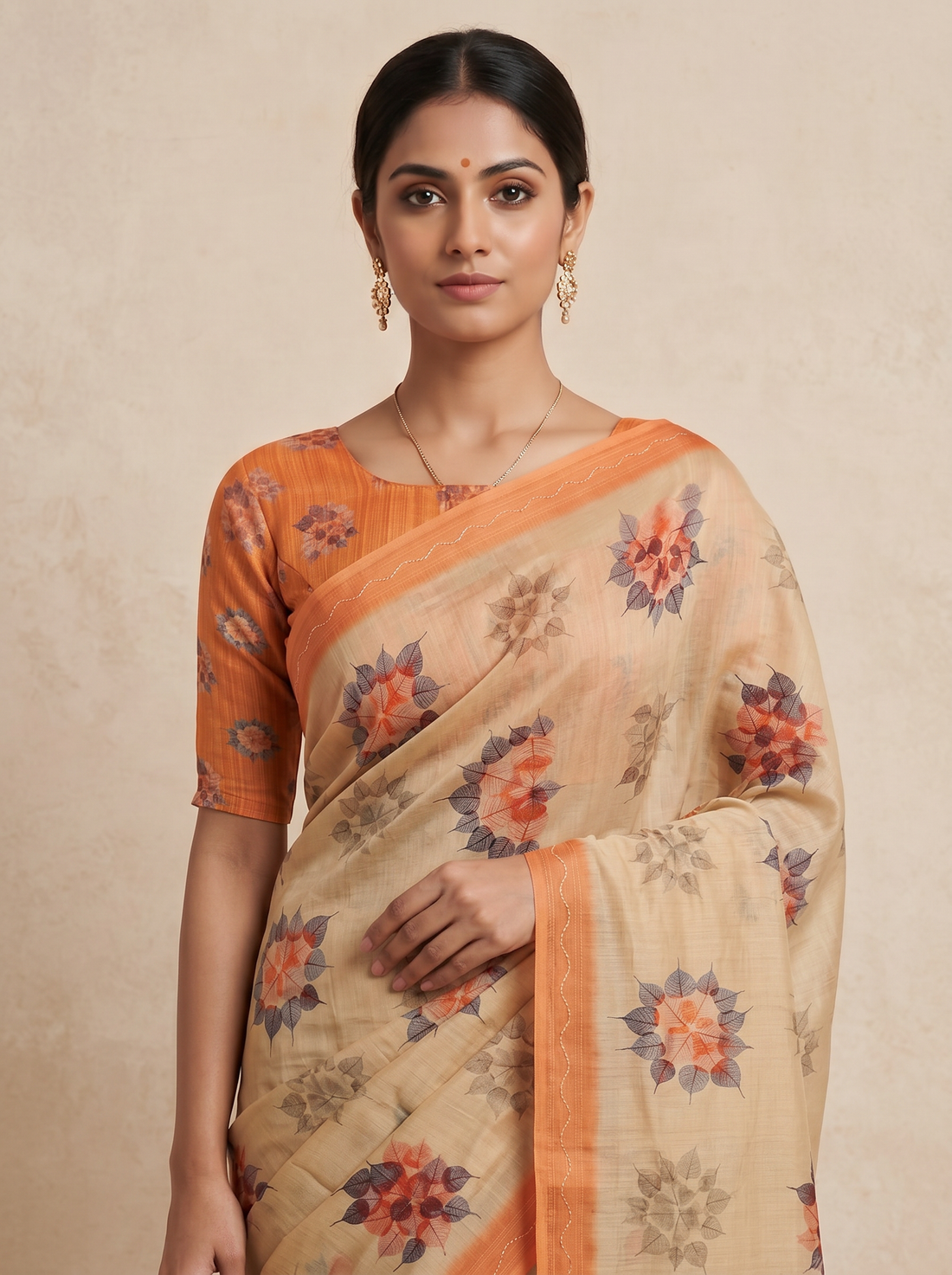 Saantha Signature|Orange Assam Silk Embroidery Saree