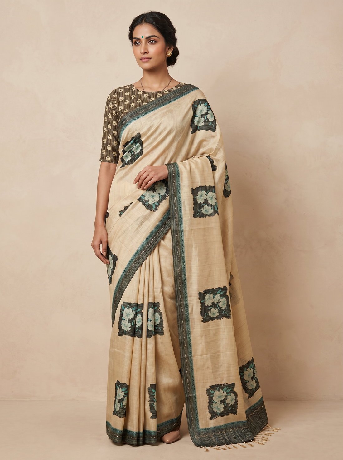Saantha Signature|Pistachio Assam Silk Embroidery Saree