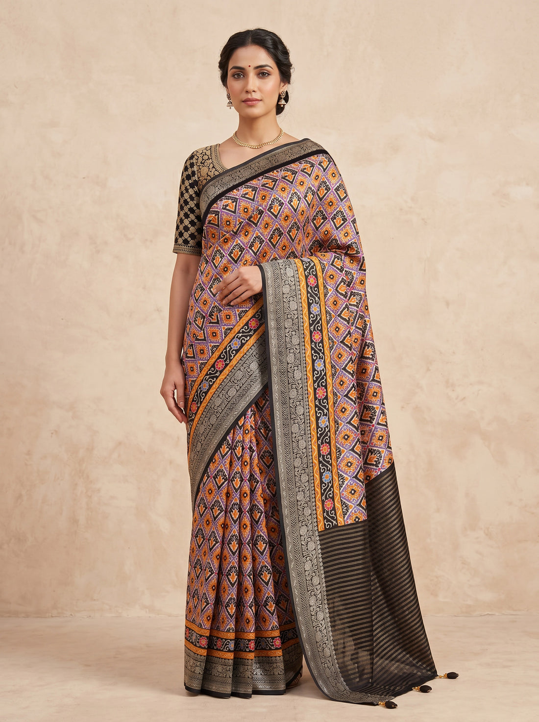 Black Cotton Silk Print Saree