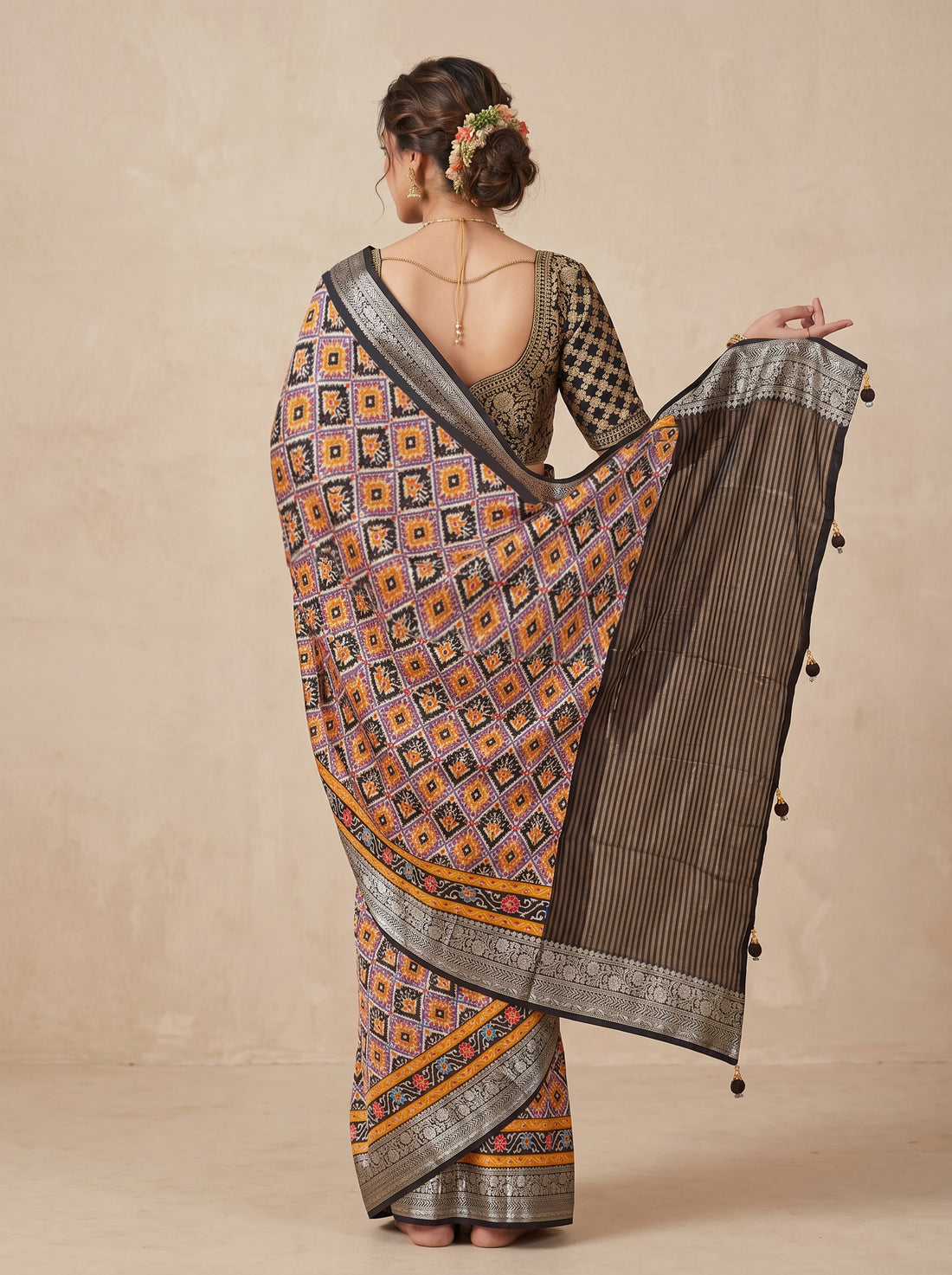 Black Cotton Silk Print Saree