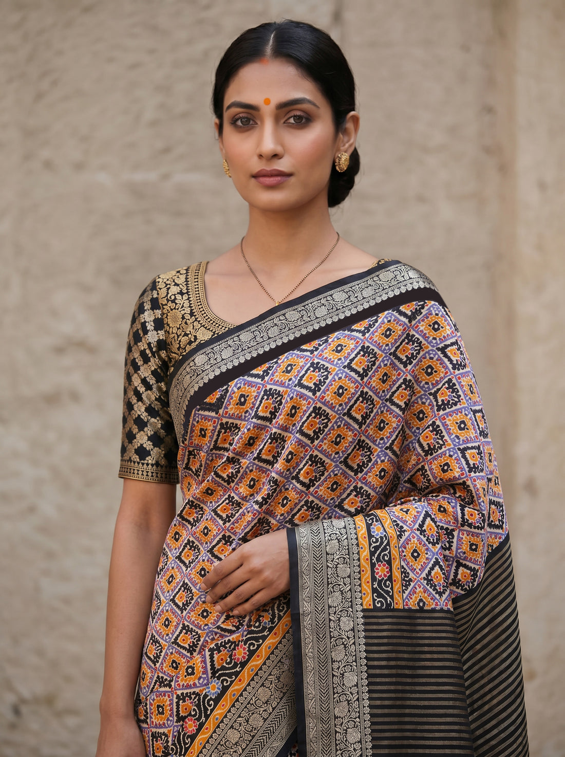 Black Cotton Silk Print Saree