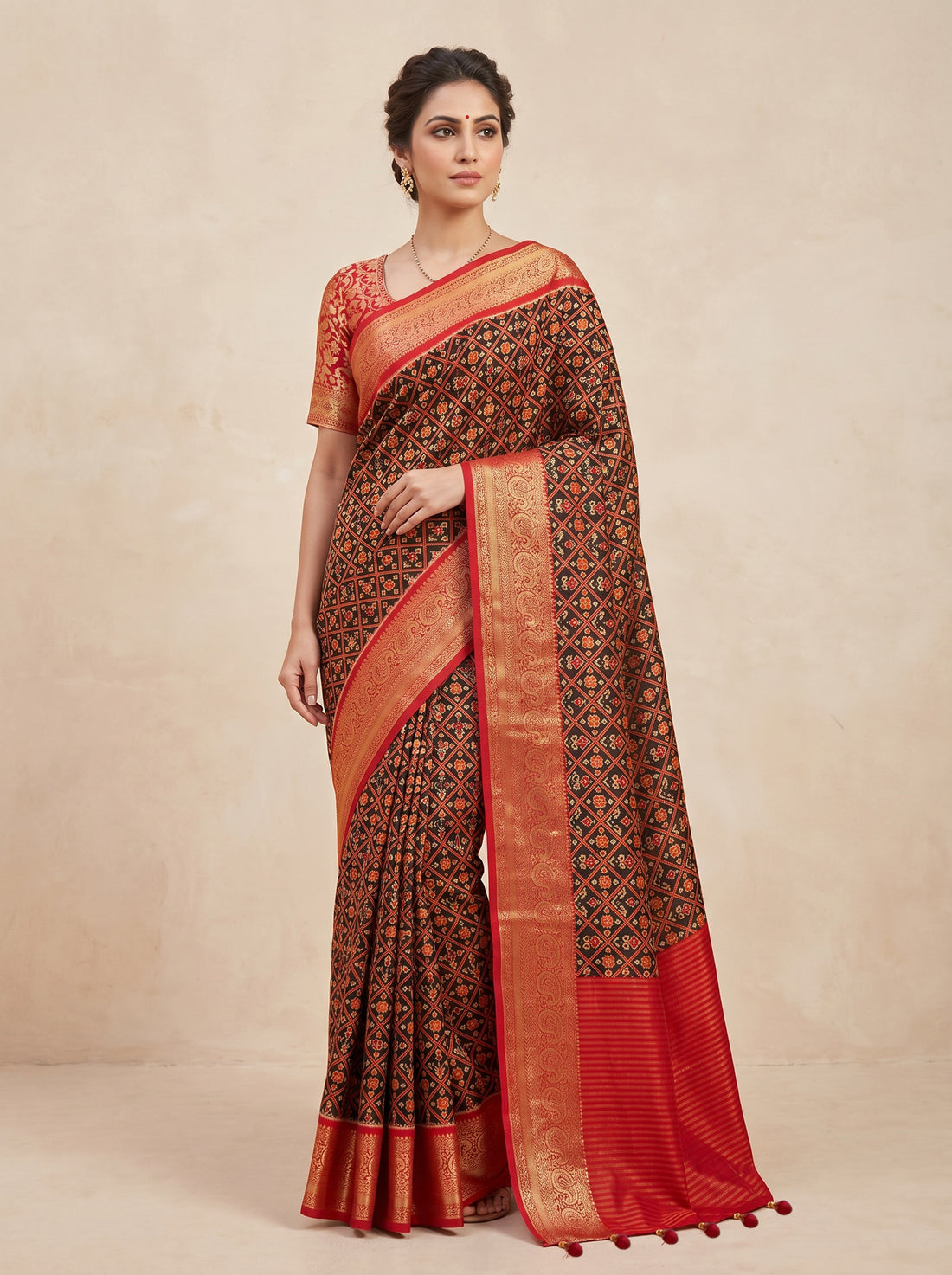 Red Cotton Silk Print Saree