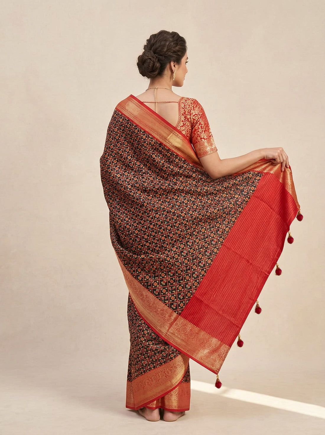 Red Cotton Silk Print Saree