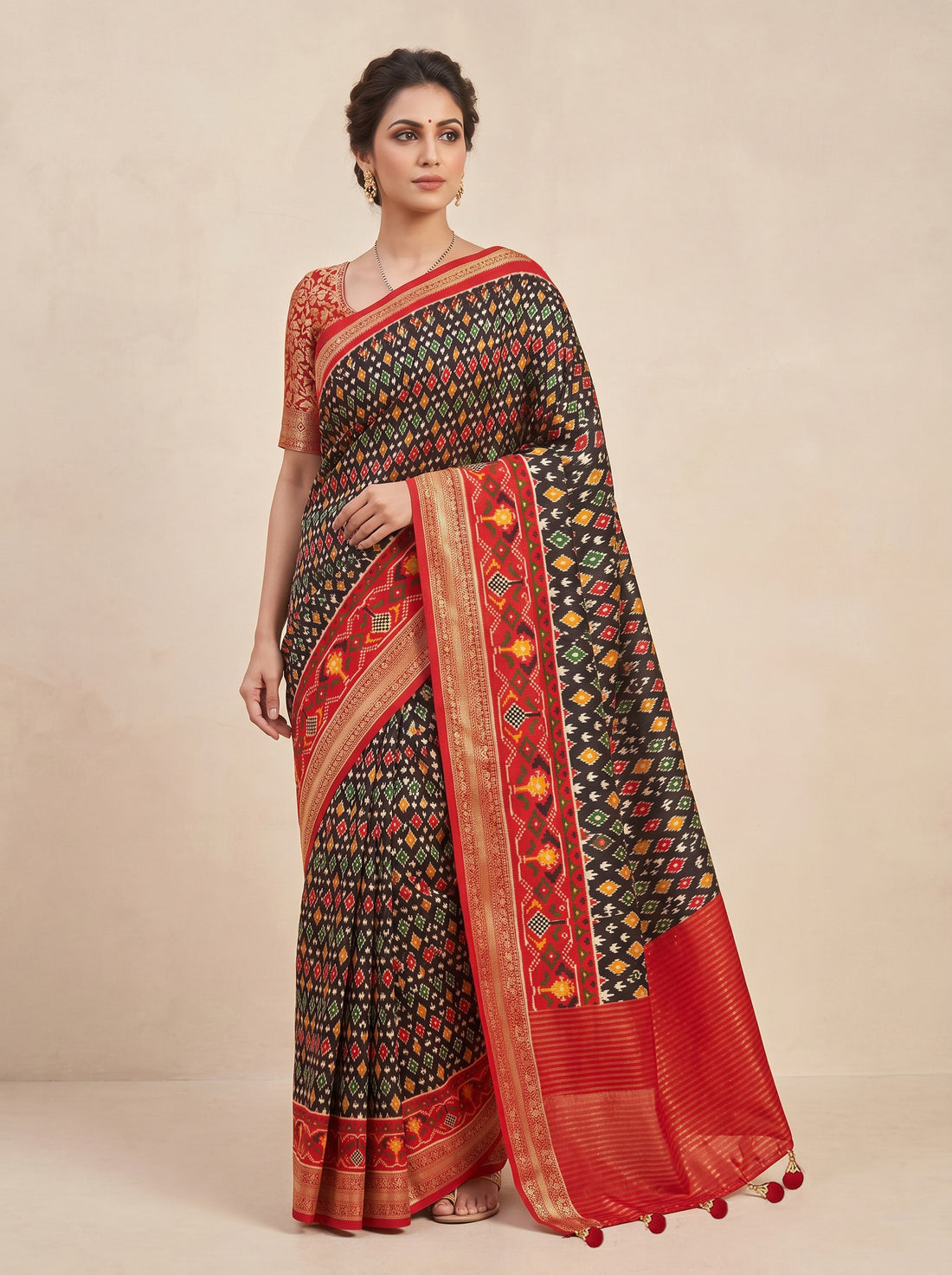 Red Cotton Silk Print Saree