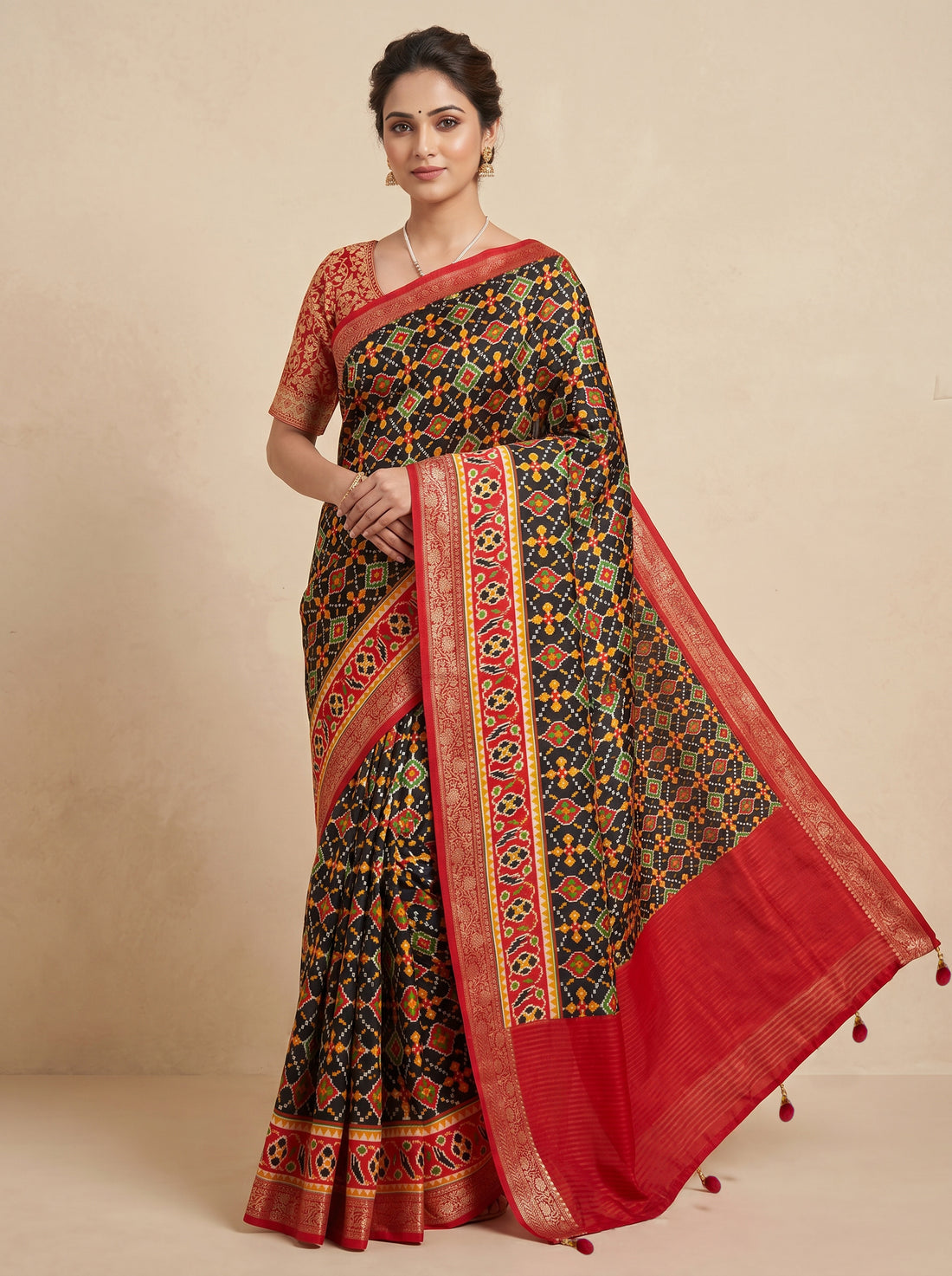 Red Cotton Silk Print Saree