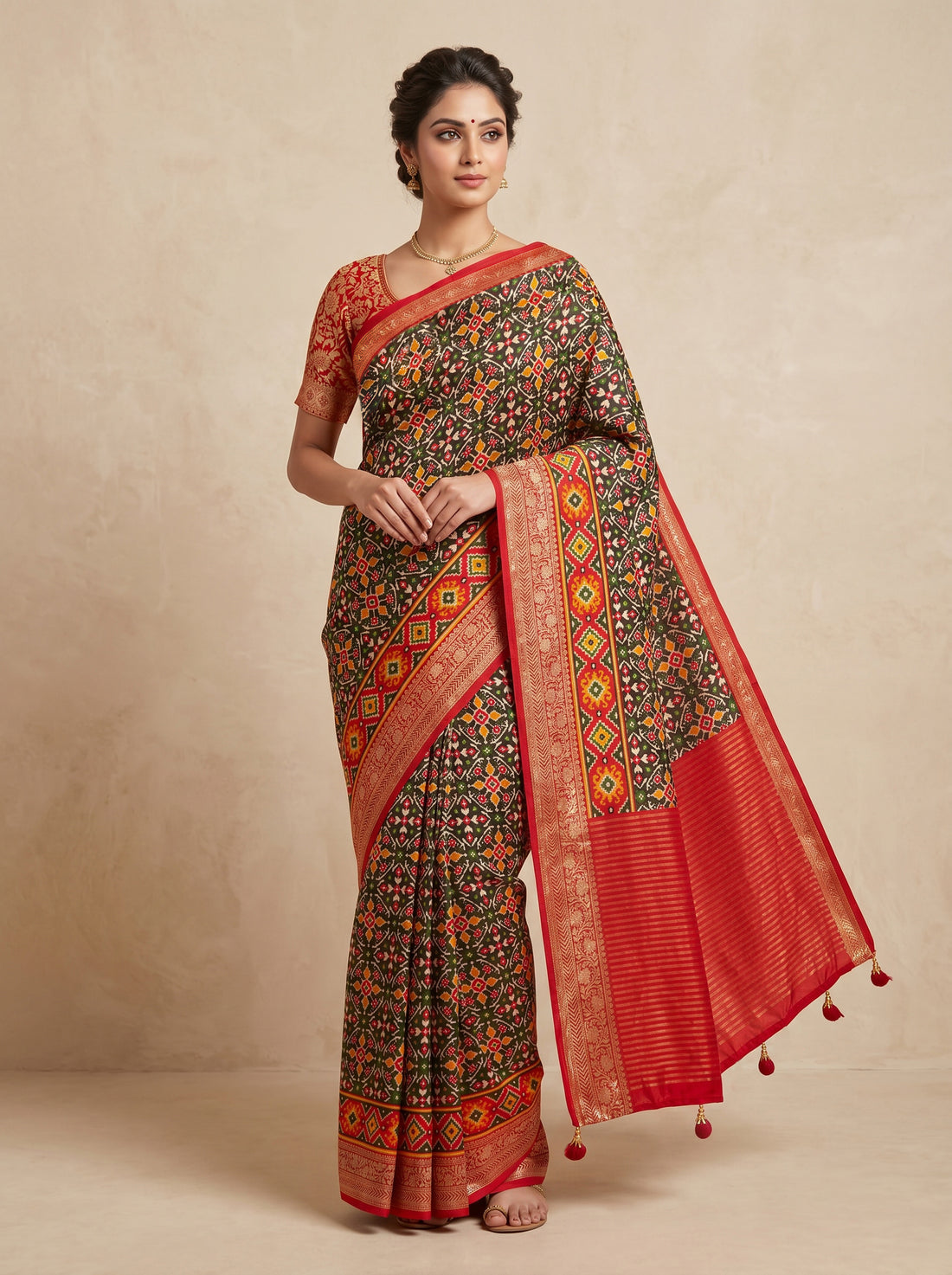 Red Cotton Silk Print Saree