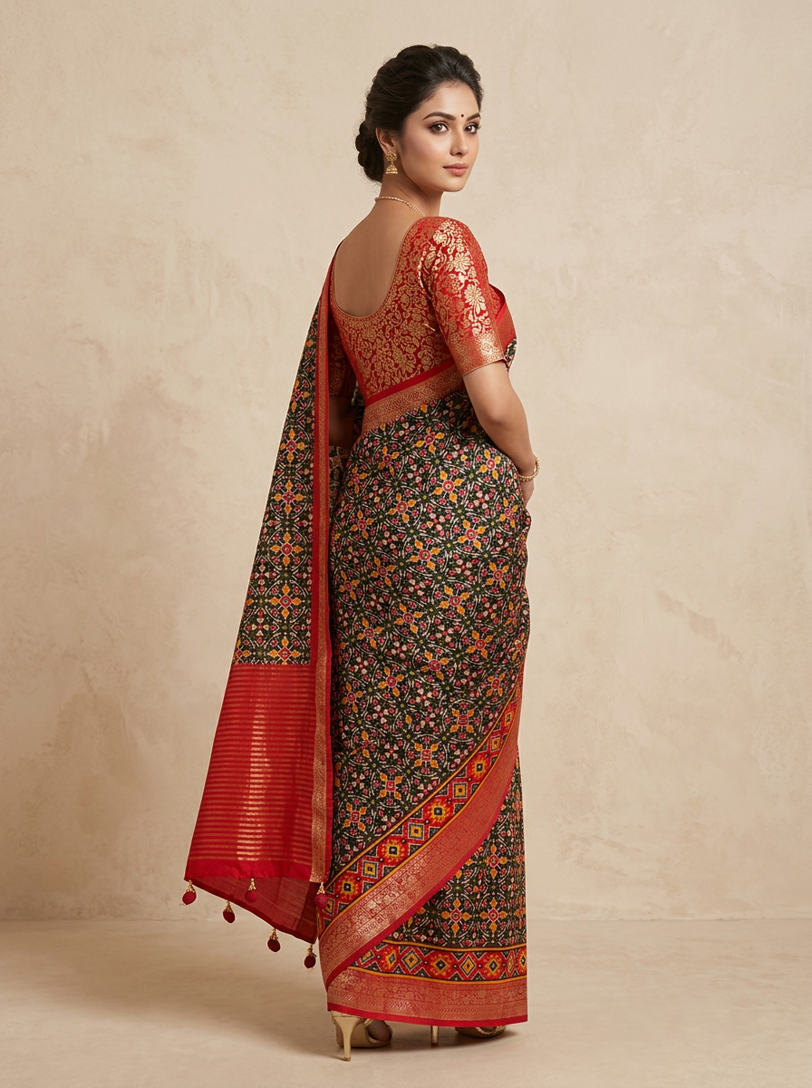 Saantha Signature|Red Cotton Silk Print Saree