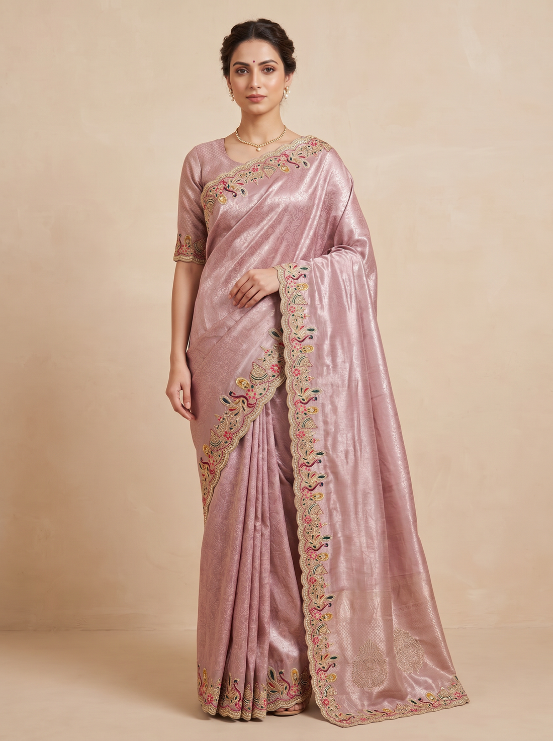 Saantha Signature|Light Purple Silk Embroidery Saree